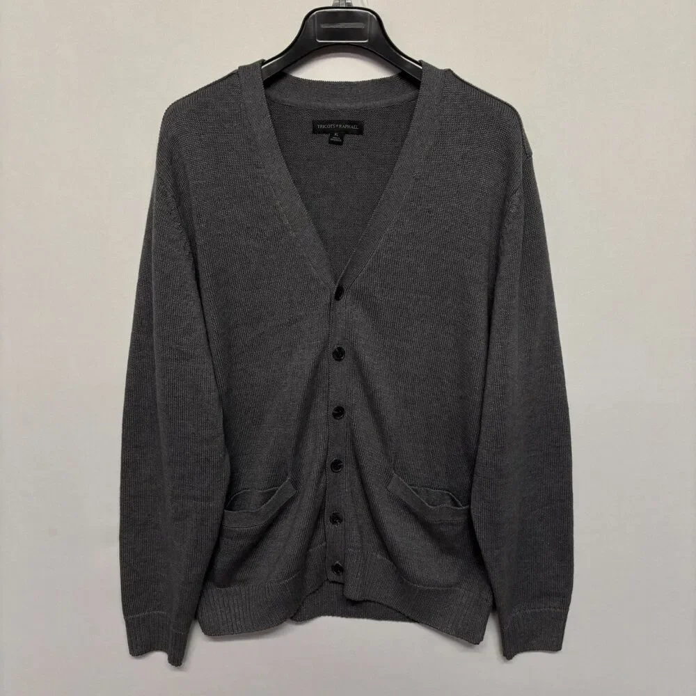 Tricots St Raphael Men Cardigan Sweater Size XL X-Large Gray FA23 D129 -14